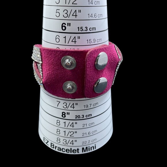 Pink Rhinestone Wrap Bracelet Crystal Cuff Faux Suede Y2K Festival Statement - Picture 3 of 9